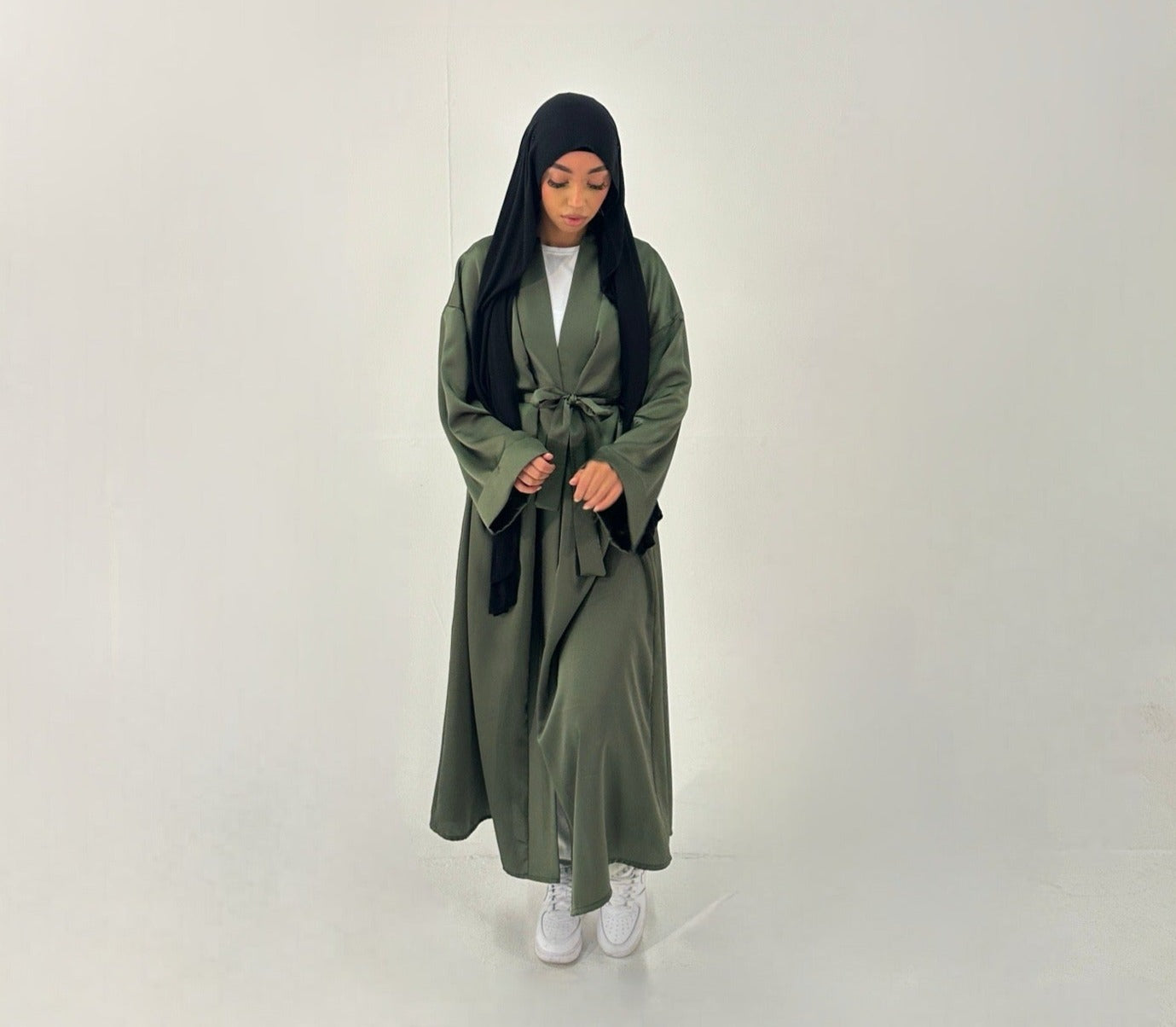 Emerald Dream Satin Belted Abaya