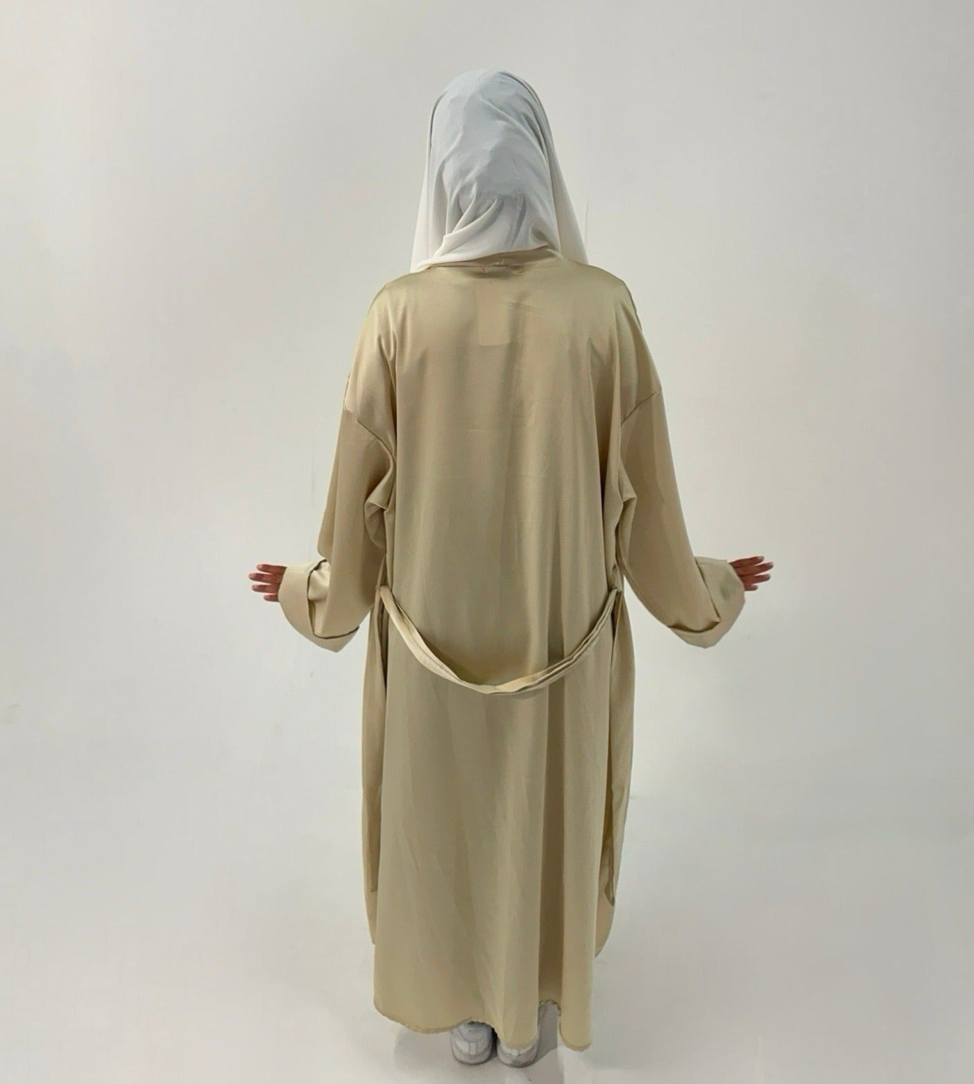 Almond Elegance Satin Belted Abaya