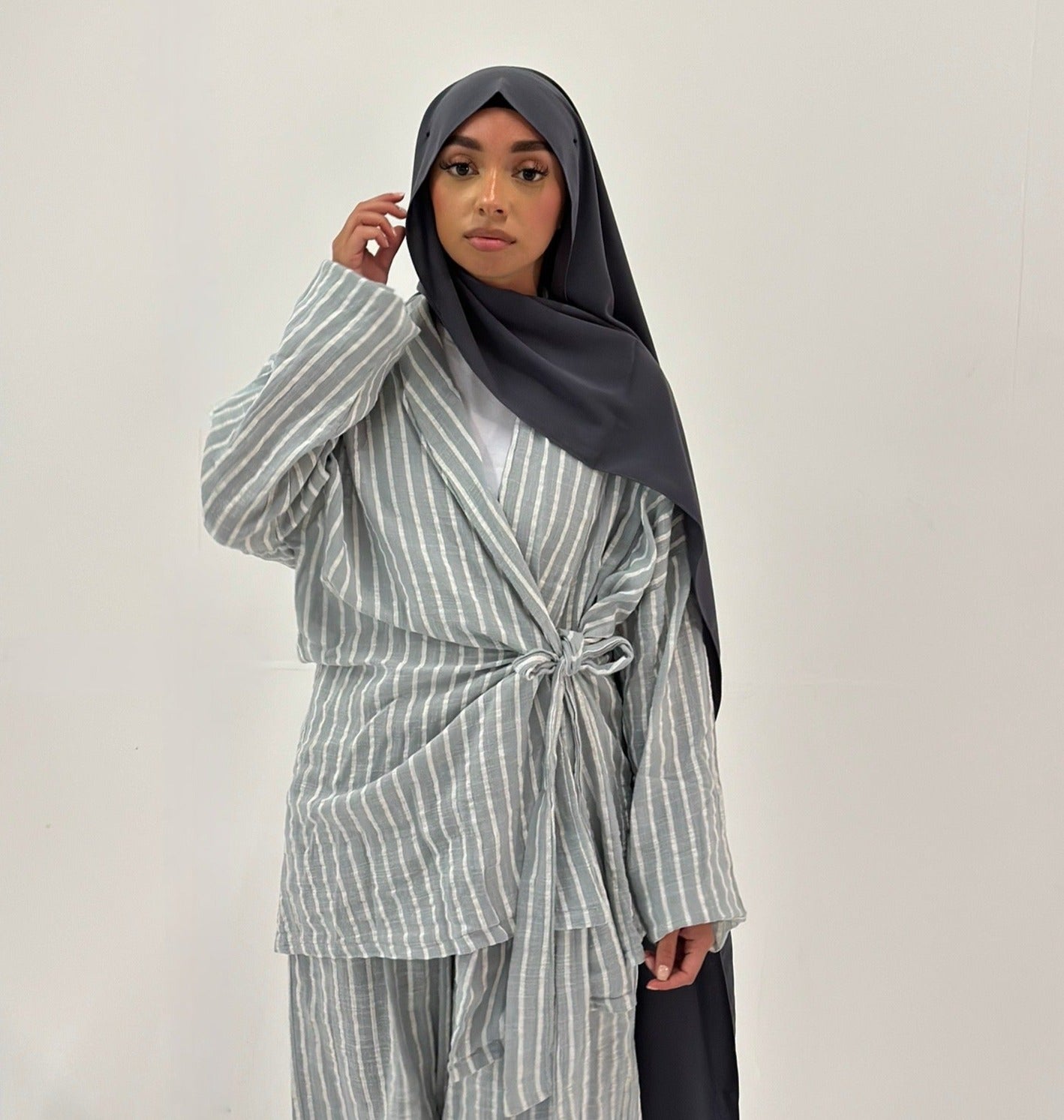 Grey Striped Elegance Co-ord 2 Piece Set