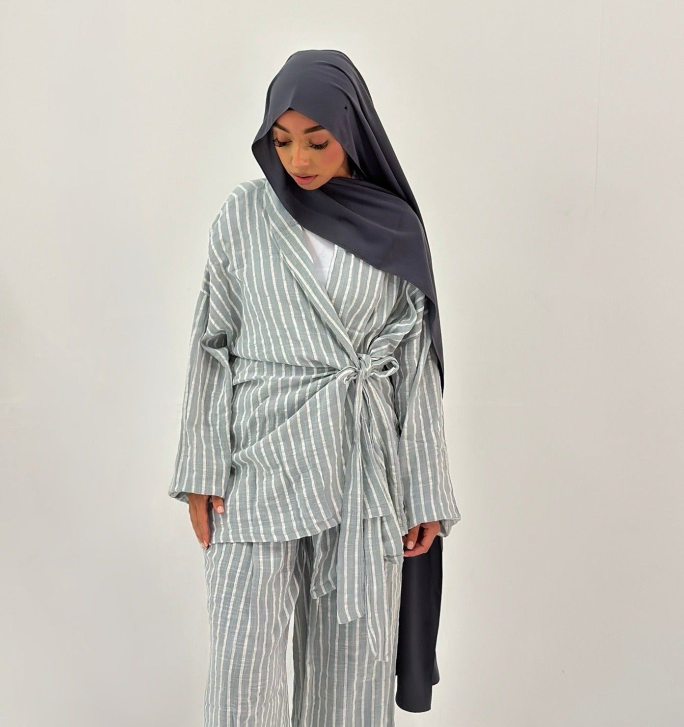 Grey Striped Elegance Co-ord 2 Piece Set